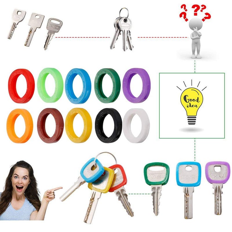Oubaka 40 Pack Silicone Key Cap Tags,Plastic Key Identifier Rings,Key ID Rings,4 Pcs Each Color,10 Colors in Total - Image 3